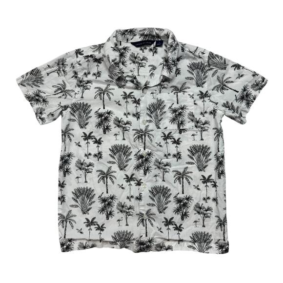 JANIE & JACK Tropical Tree Crisp Button Up Shirt Size 7 Boys Black White Cotton - Picture 1 of 4